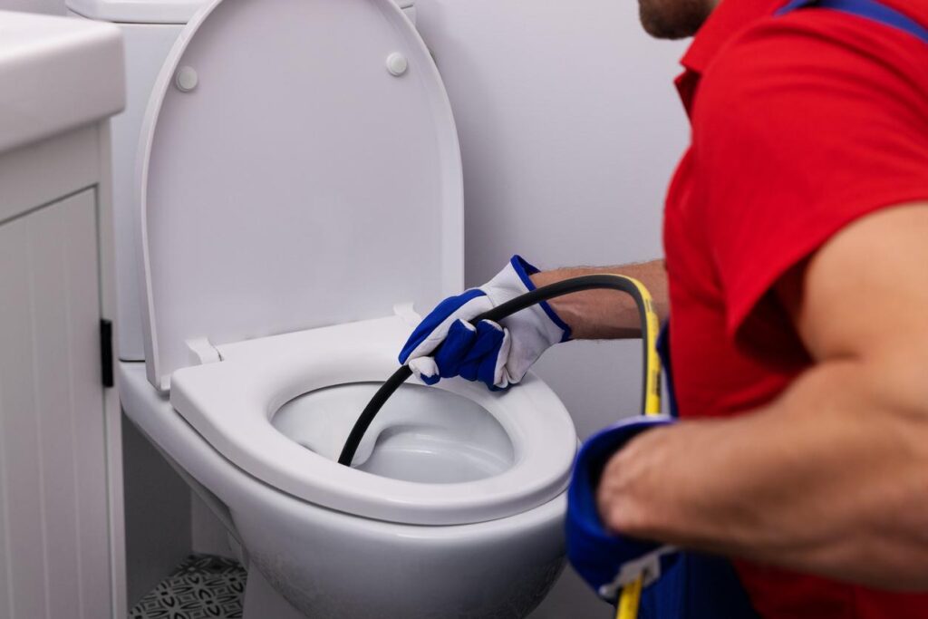 Plumber uses hydro jetting to unclog toilet